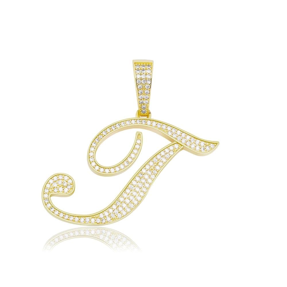 T / Gold Cursive Letter Necklace - The Gold Supply