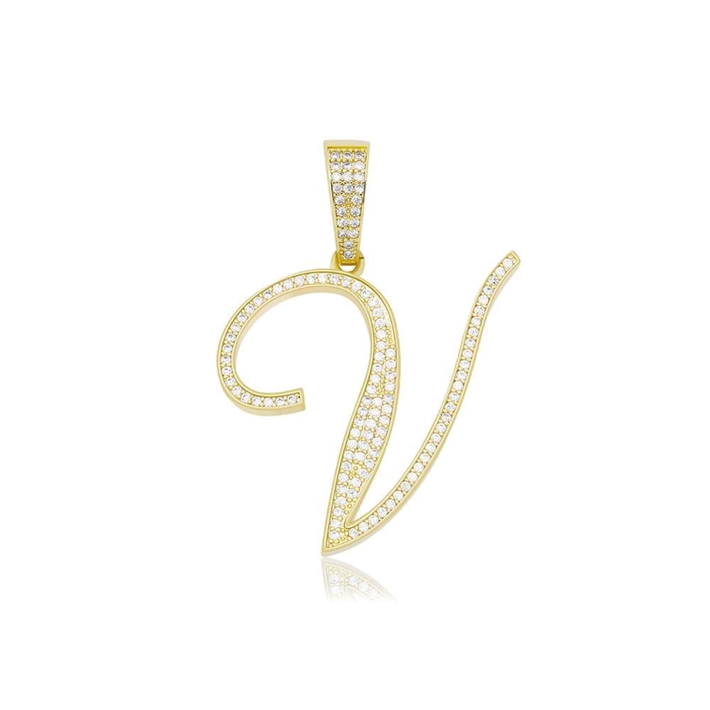 V / Gold Cursive Letter Necklace - The Gold Supply