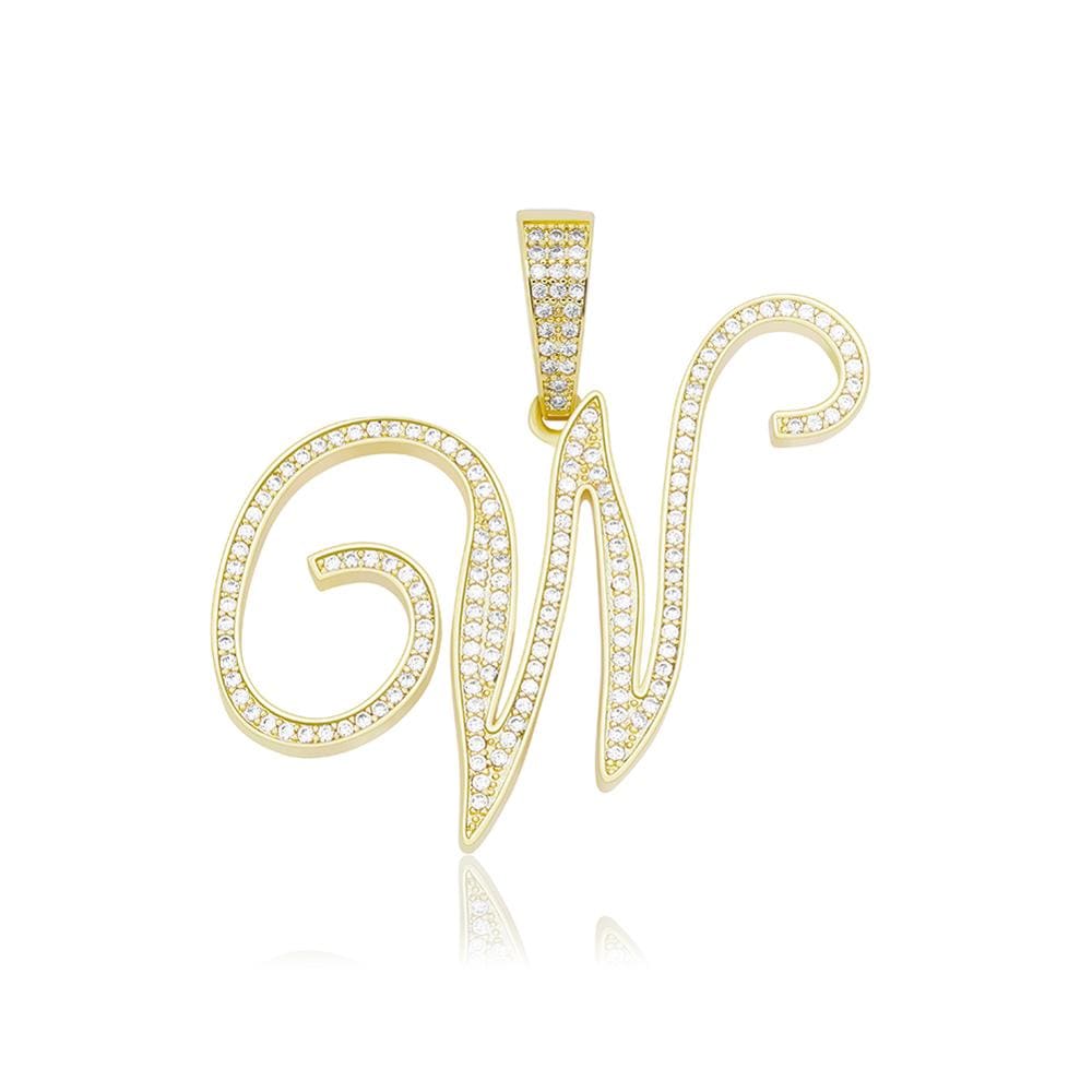 W / Gold Cursive Letter Necklace - The Gold Supply