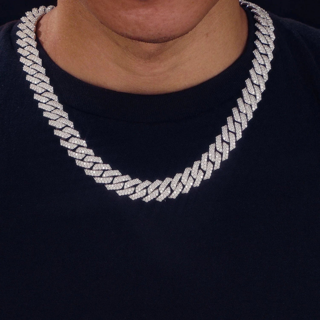 14MM Square - Edge Moissanite Cuban Link Chain 16 IN - Shop Gold Supply