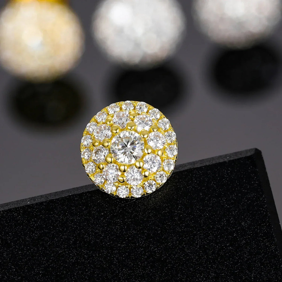 8.8MM Moissanite Pavé Dome Stud Earrings – “Infinite Shine” Edition White Gold - Shop Gold Supply