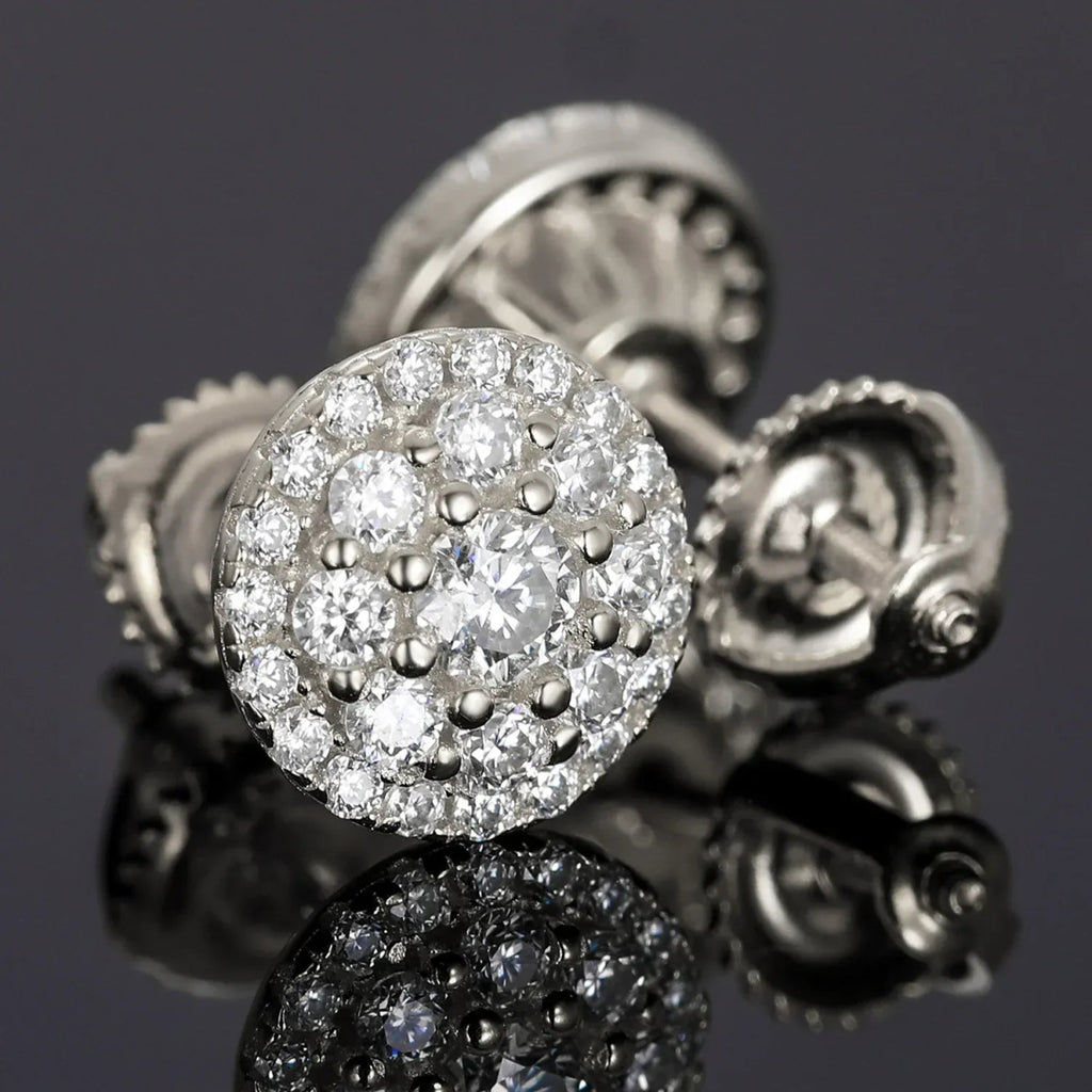 8.8MM Moissanite Pavé Dome Stud Earrings – “Infinite Shine” Edition White Gold - Shop Gold Supply