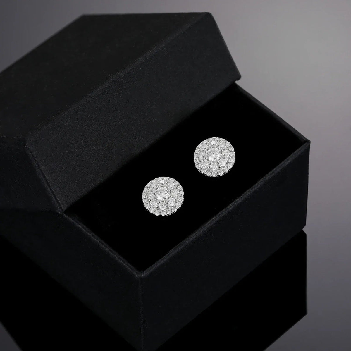 8.8MM Moissanite Pavé Dome Stud Earrings – “Infinite Shine” Edition White Gold - Shop Gold Supply