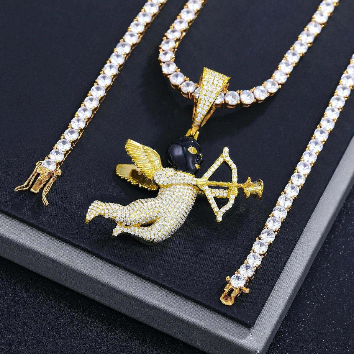 Angel Shooter Moissanite Pendant – “Love Struck” Edition Yellow Gold - Shop Gold Supply