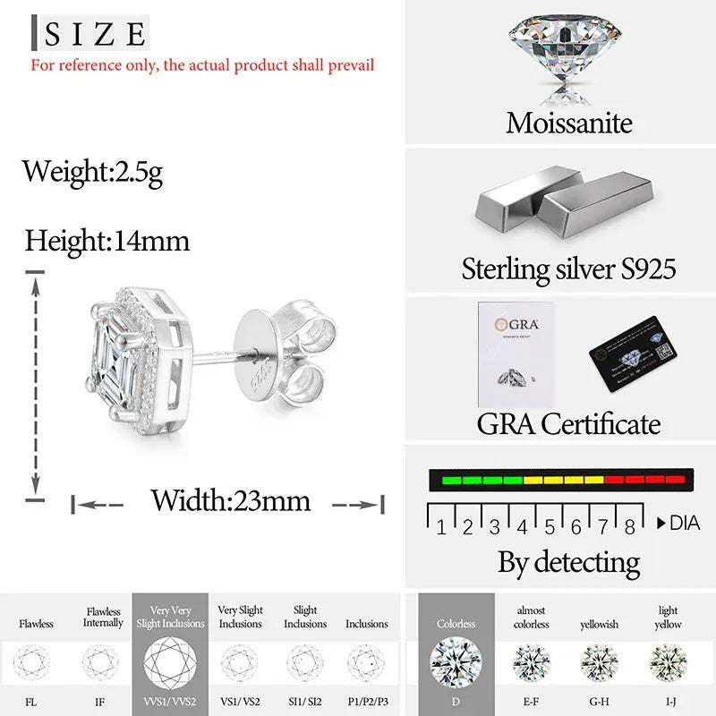 Asscher Halo Moissanite Stud Earrings – “Royal Ice” Edition - Shop Gold Supply