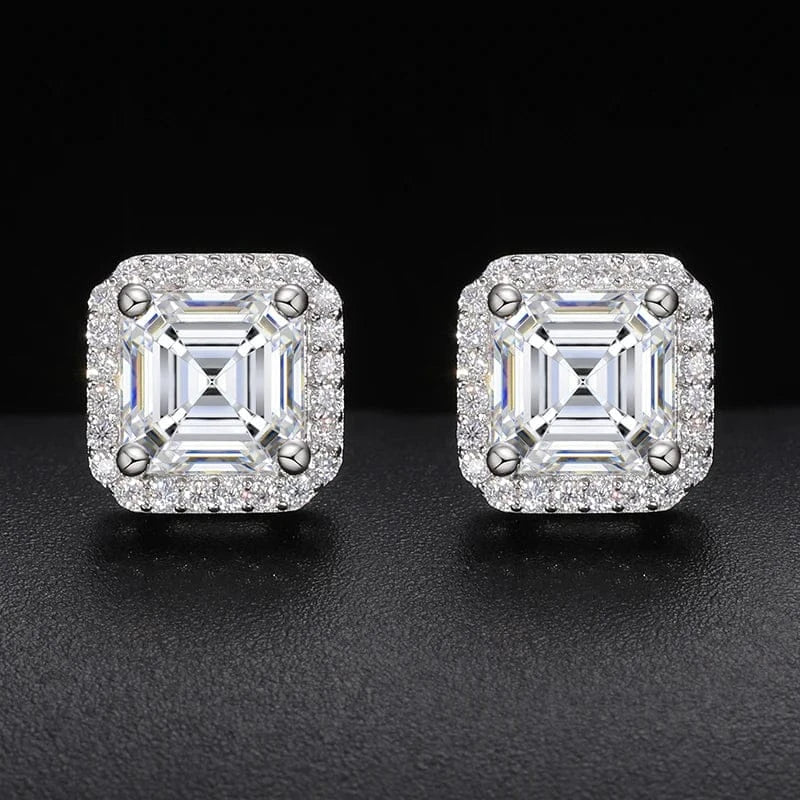 Asscher Halo Moissanite Stud Earrings – “Royal Ice” Edition - Shop Gold Supply