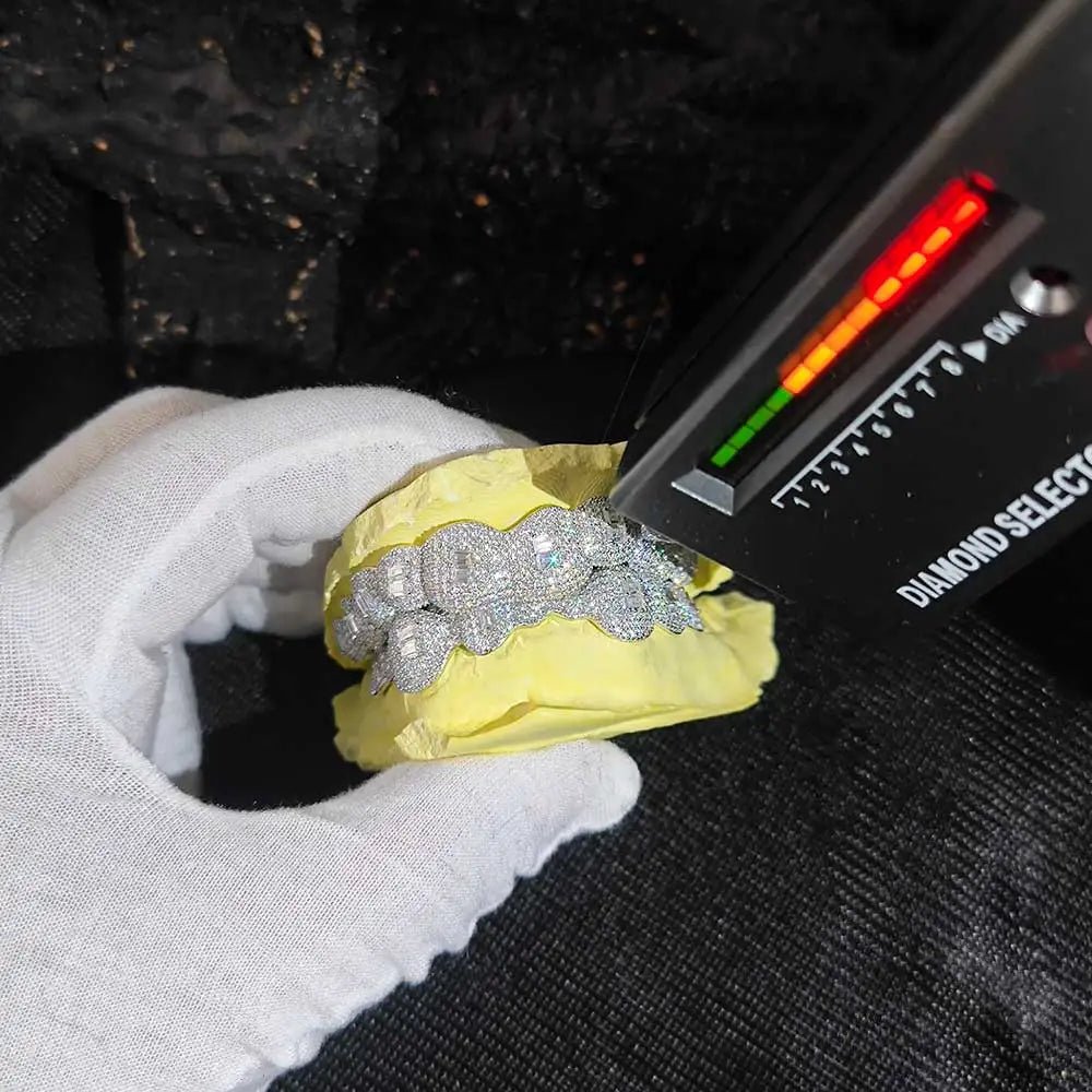 Custom Moissanite Rectangle Grillz – “Deep Frost Bite” Edition 10 upper / 10 lower - Shop Gold Supply