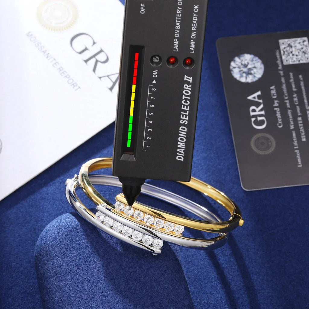 Floating Bar Bangle Bracelet – “Levitating Shine” Edition Moissanite 7 IN White Gold - Shop Gold Supply