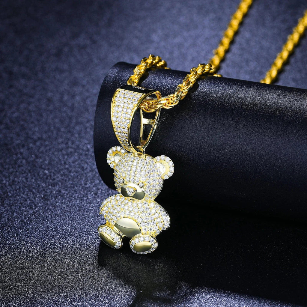 Iced Bear Moissanite Pendant – “Royal Cub” Edition White Gold - Shop Gold Supply