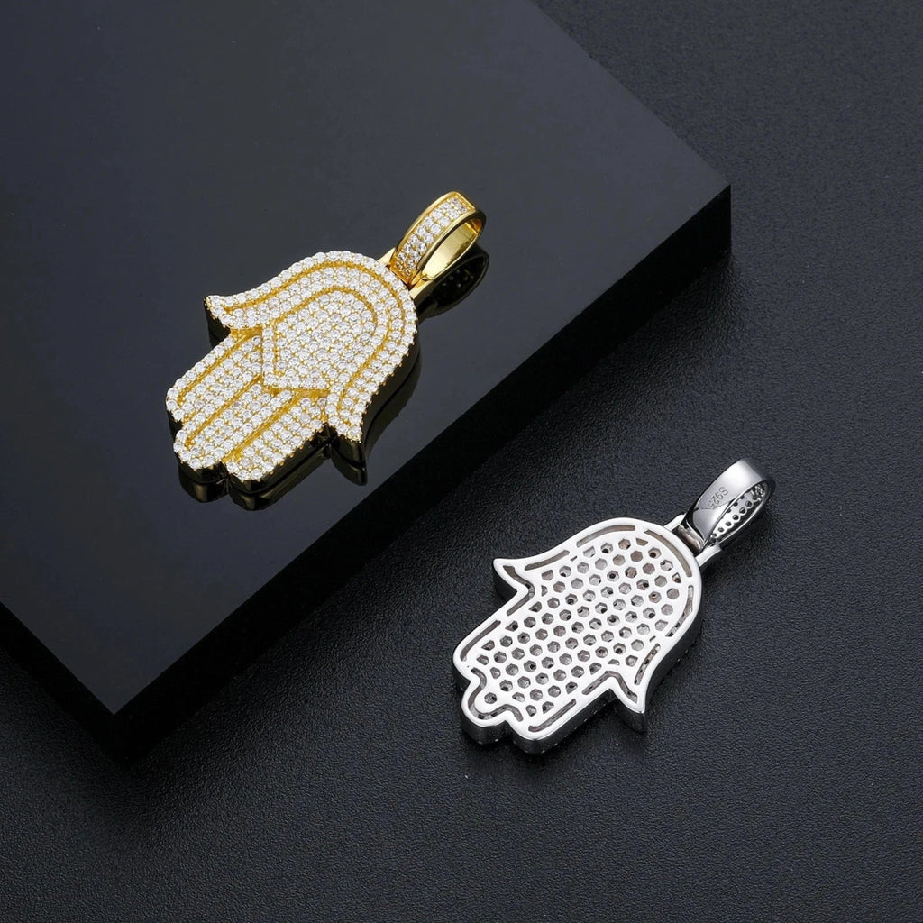 Iced Hamsa Moissanite Pendant – “Divine Protection” Edition White Gold - Shop Gold Supply
