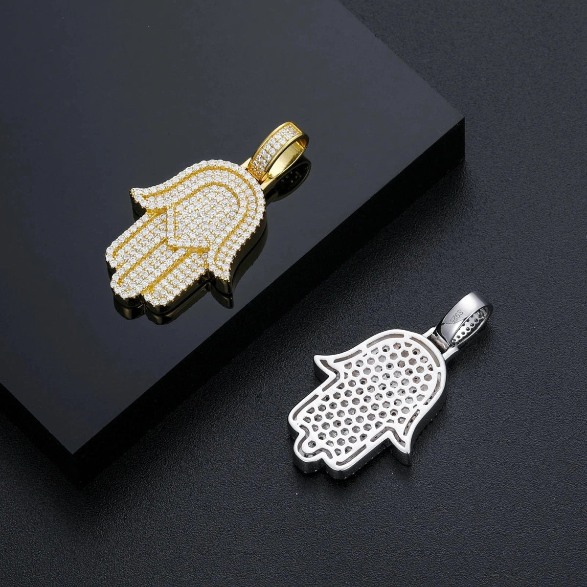 Iced Hamsa Moissanite Pendant – “Divine Protection” Edition White Gold - Shop Gold Supply
