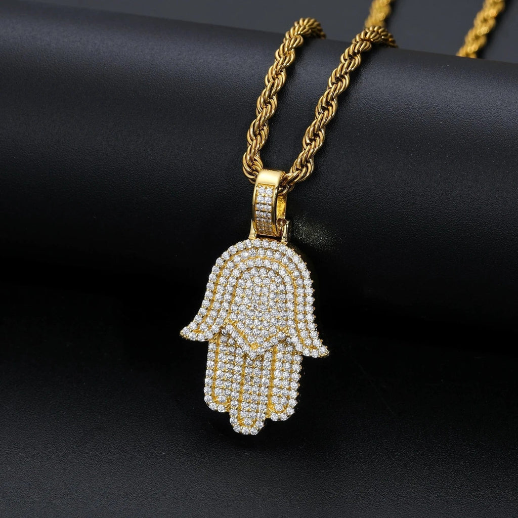 Iced Hamsa Moissanite Pendant – “Divine Protection” Edition Yellow Gold - Shop Gold Supply