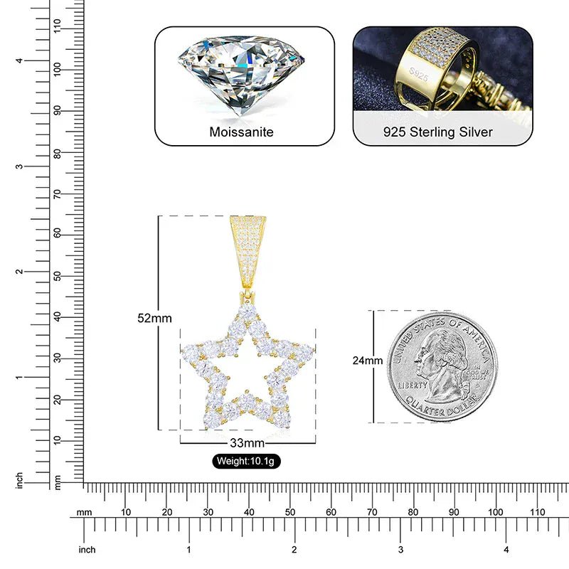 Iced Star Moissanite Pendant – “North Star Shine” Edition Yellow Gold - Shop Gold Supply