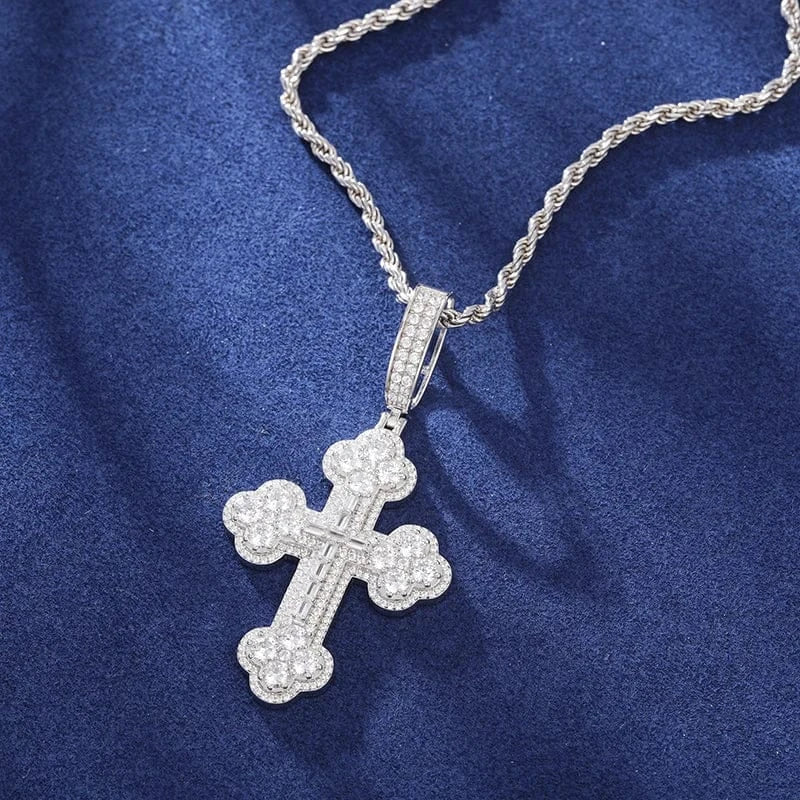 Imperial Iced Cross Pendant – “Crown of Light” Edition Moissanite White Gold - Shop Gold Supply
