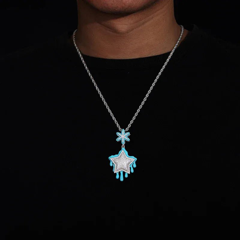 Moissanite Glow Drip Star Pendant – “Stellar Melt” Edition - Shop Gold Supply