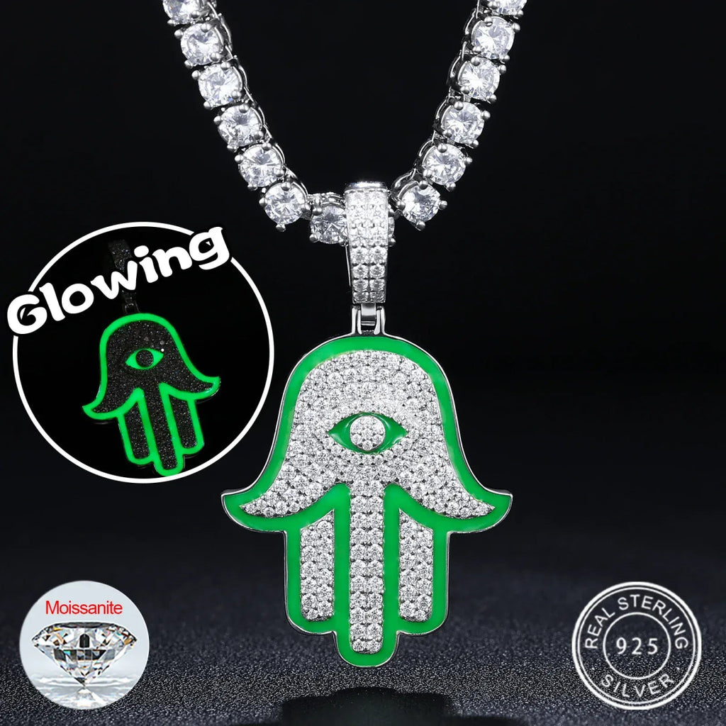 Moissanite Glow Hamsa Pendant – “Guardian Light” Edition - Shop Gold Supply