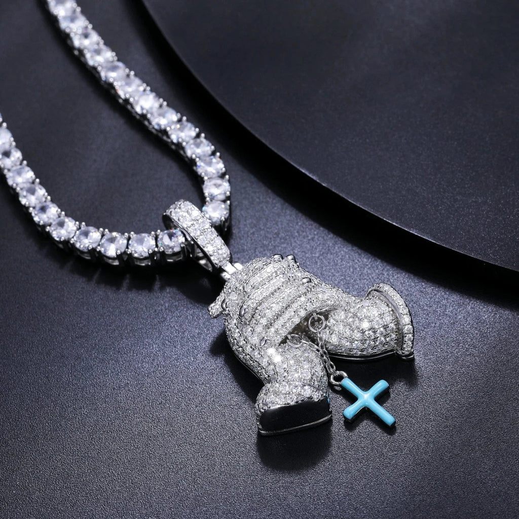 Moissanite Glow Prayer Hands Pendant – “Blessed Drip” Edition - Shop Gold Supply