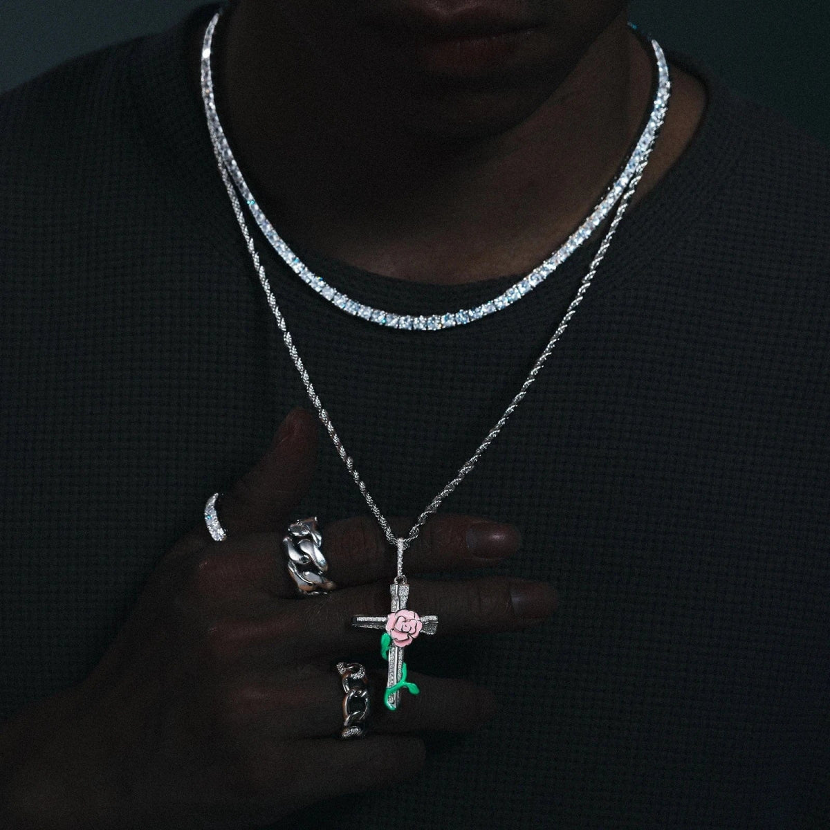 Moissanite Glow Rose Cross Pendant – “Eternal Bloom” Edition - Shop Gold Supply