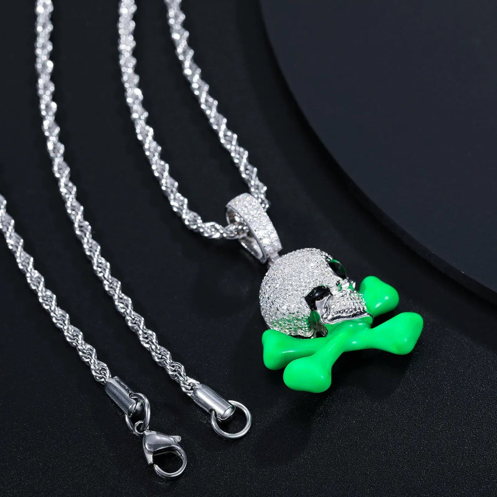 Moissanite Glow Skull & Crossbones Glow Pendant – “Toxic Drip” Edition - Shop Gold Supply