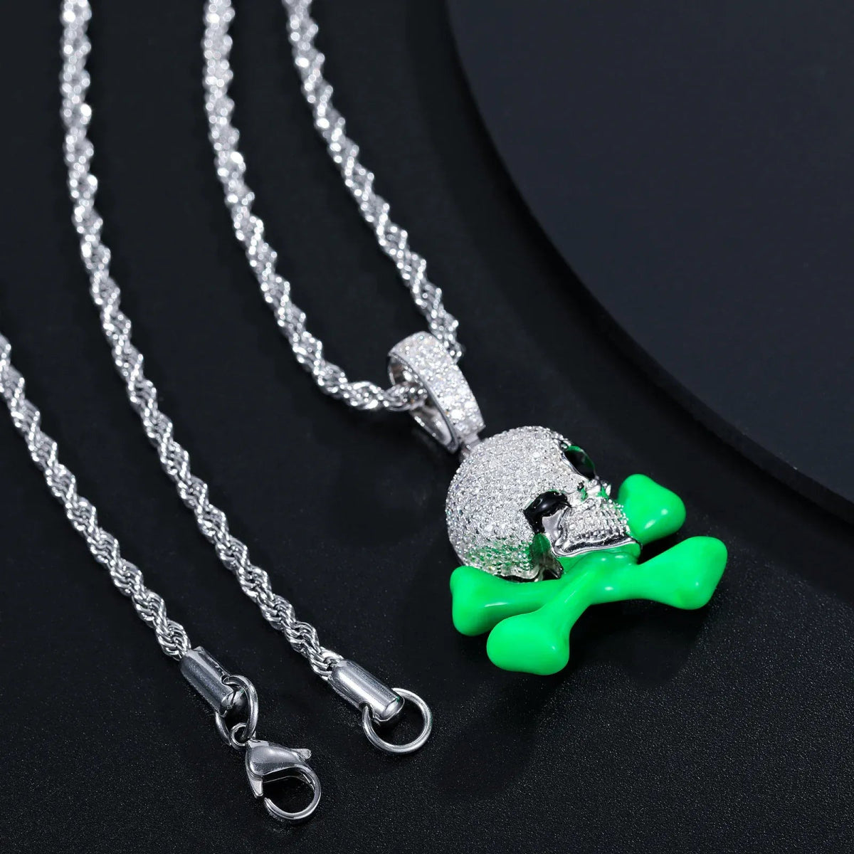 Moissanite Glow Skull & Crossbones Glow Pendant – “Toxic Drip” Edition - Shop Gold Supply