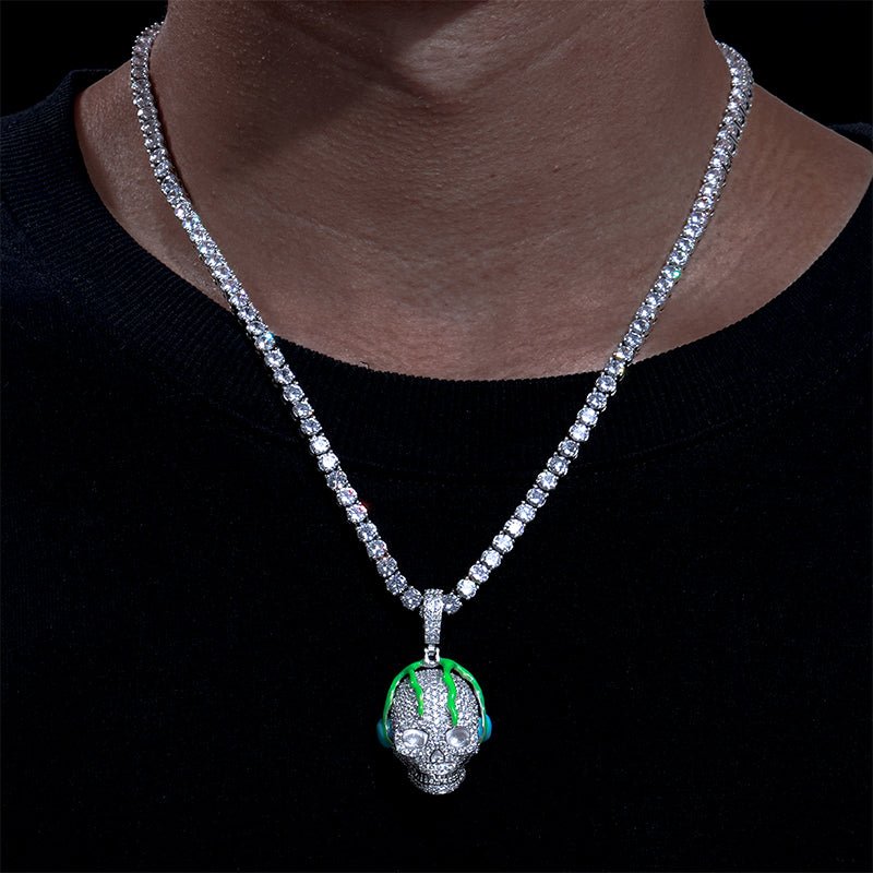 Moissanite Glow Skull Glow Pendant – “Neon Drip” Edition Yellow Gold - Shop Gold Supply