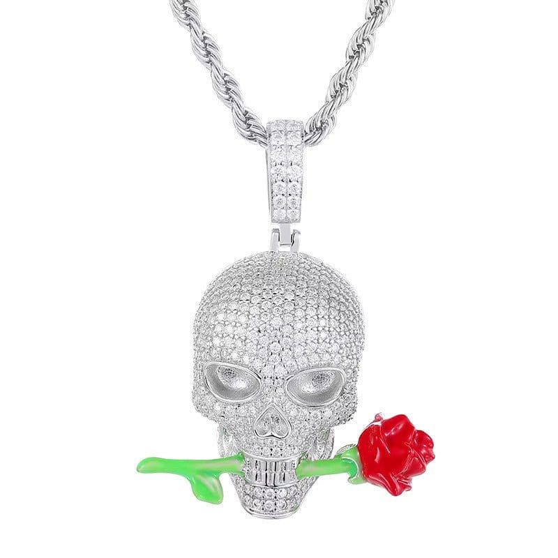 Moissanite Glow Skull & Rose Glow Pendant – “Deadly Romance” Edition - The Gold Supply