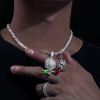 Moissanite Glow Skull & Rose Glow Pendant – “Deadly Romance” Edition White Gold - Shop Gold Supply