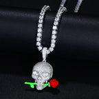Moissanite Glow Skull & Rose Glow Pendant – “Deadly Romance” Edition White Gold - Shop Gold Supply