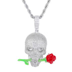 Moissanite Glow Skull & Rose Glow Pendant – “Deadly Romance” Edition White Gold - Shop Gold Supply