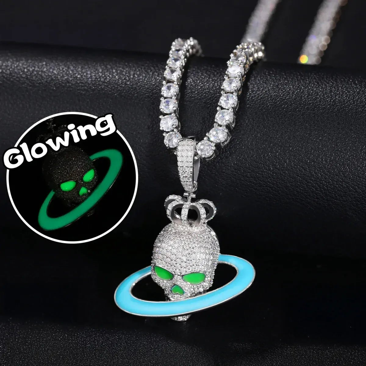 Moissanite Glow Skull Saturn Pendant – “Cosmic Reign” Edition - Shop Gold Supply