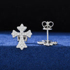 Moissanite Pavé Cross Stud Earrings – “Divine Ice” Edition Yellow Gold - Shop Gold Supply