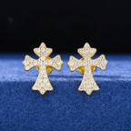 Moissanite Pavé Cross Stud Earrings – “Divine Ice” Edition Yellow Gold - Shop Gold Supply