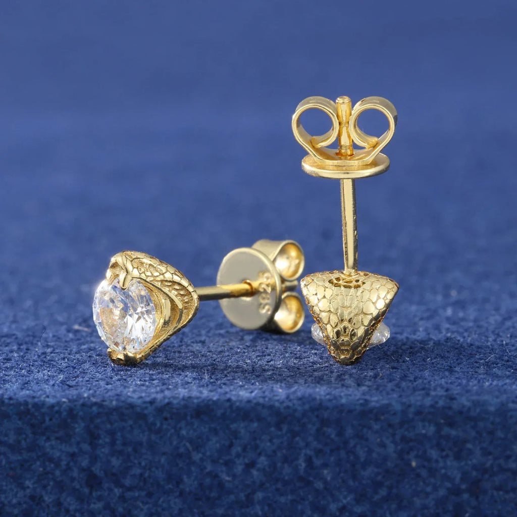 Moissanite Snakehead Stud Earrings – “Venom Strike” Edition White Gold - Shop Gold Supply