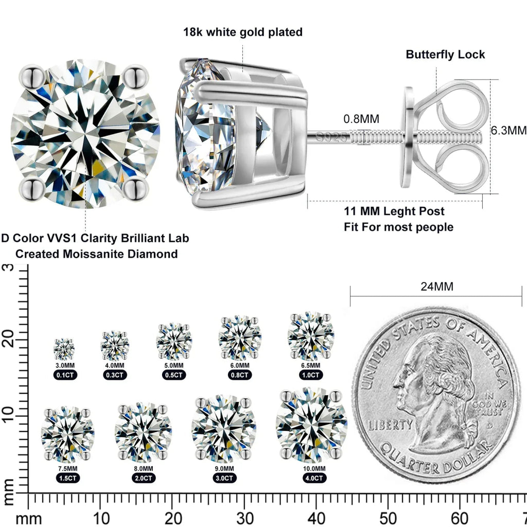 Moissanite Stud Earrings 3MM 925 Silver Rose Gold - Shop Gold Supply