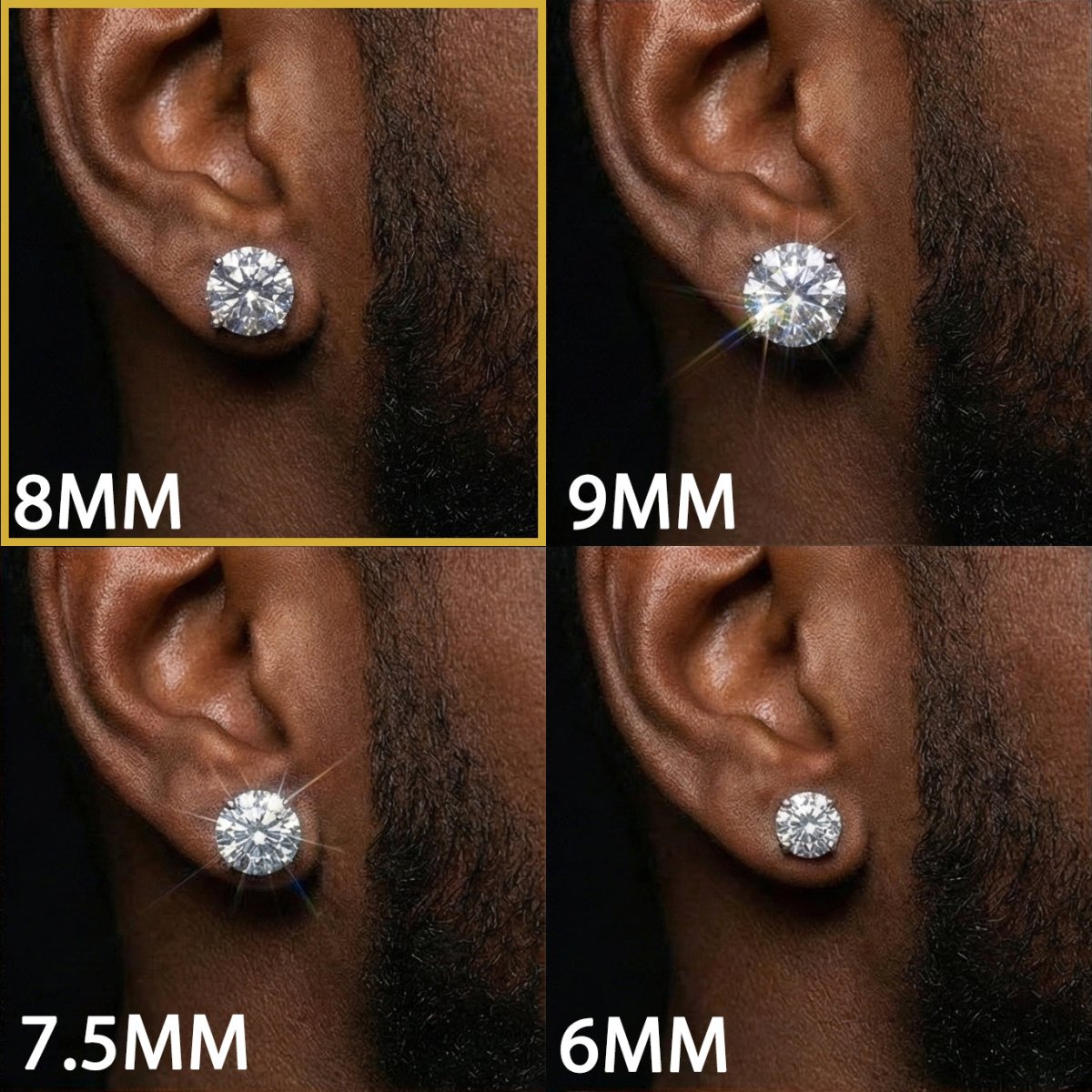 Moissanite Stud Earrings (Set of 2) 8MM 925 Silver White Gold - Shop Gold Supply