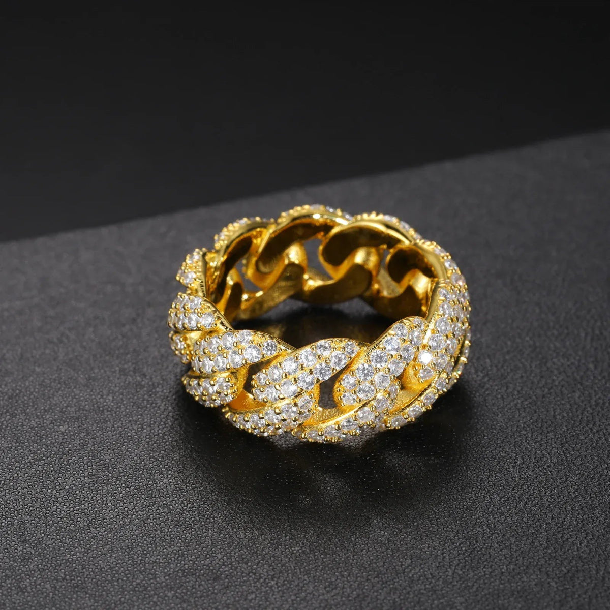 Pavé Cuban Link Ring – “Royal Ice Weave” Edition Yellow Gold 7 - Shop Gold Supply