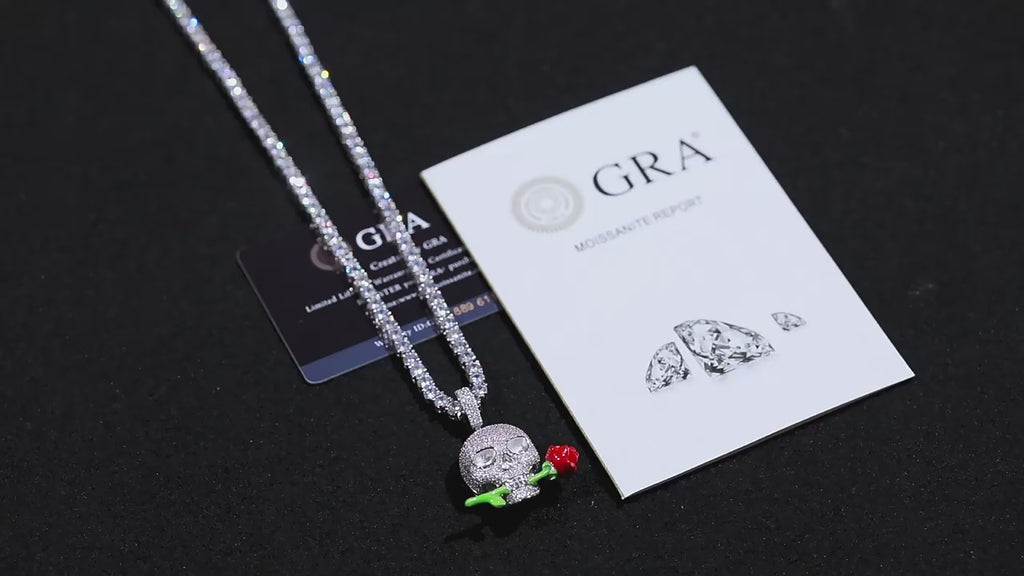 Moissanite Glow Skull & Rose Glow Pendant – “Deadly Romance” Edition