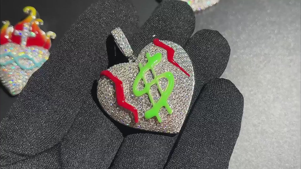 Moissanite Glow Money Heart Pendant – “Broken Rich” Edition