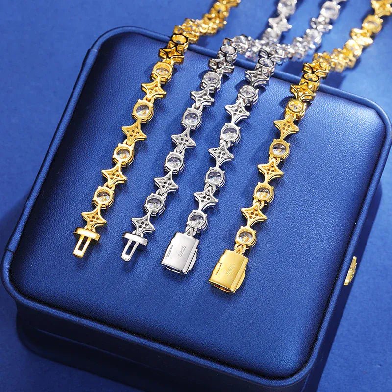 Starburst Tennis Bracelet – “Constellation Links” Edition White Gold 6MM S925 Moissanite 6 IN - Shop Gold Supply