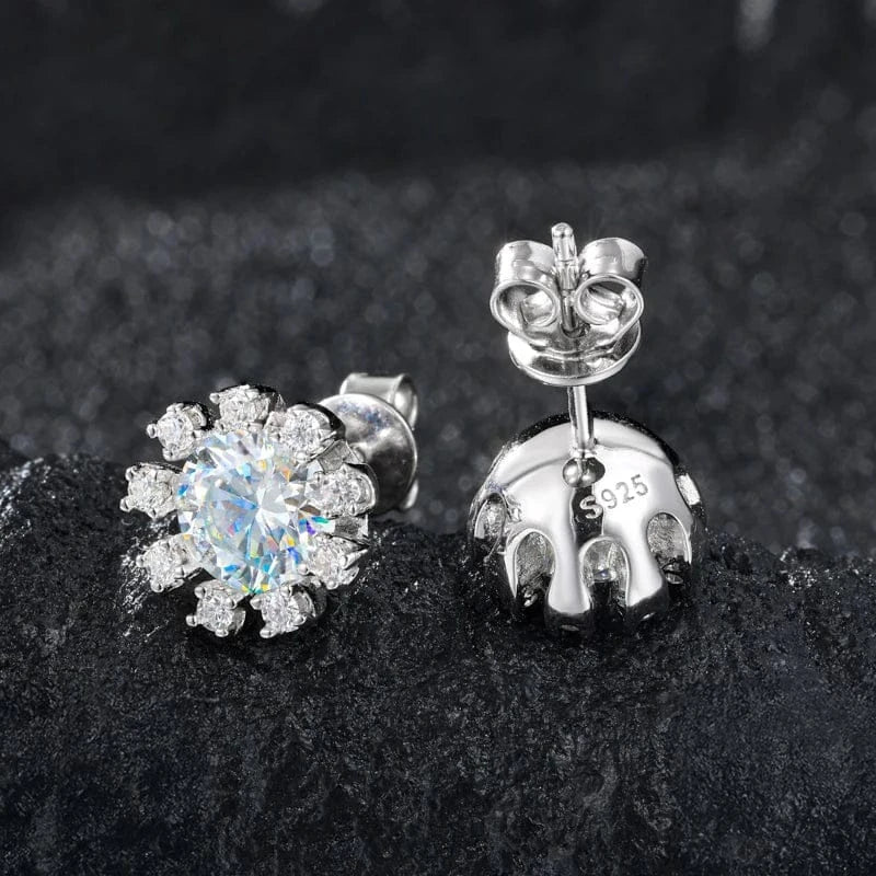 Sunburst Iced Stud Earrings – “Solar Flare” Edition White Gold Moissanite - Shop Gold Supply