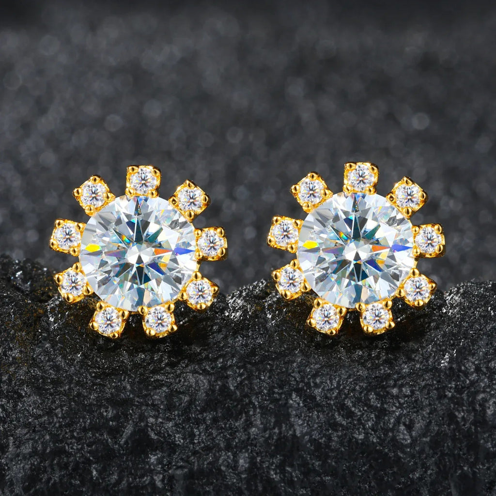Sunburst Iced Stud Earrings – “Solar Flare” Edition Yellow Gold Moissanite - Shop Gold Supply