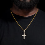 VVS Baguette Cross Pendant White Gold Moissanite FREE Never Tarnish Rope - Shop Gold Supply