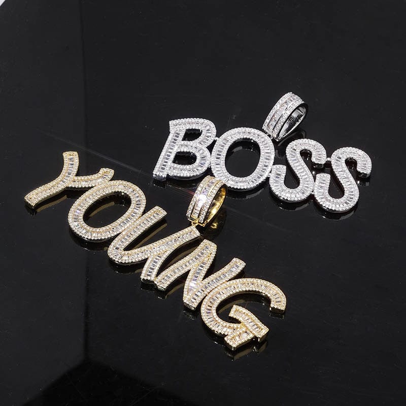 Custom Baguette Letter Necklace Gold Rope 18 IN - Shop Gold Supply