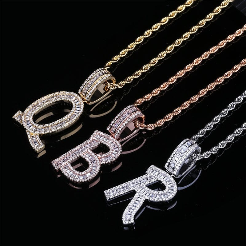Custom Baguette Letter Necklace Gold Rope 18 IN - Shop Gold Supply
