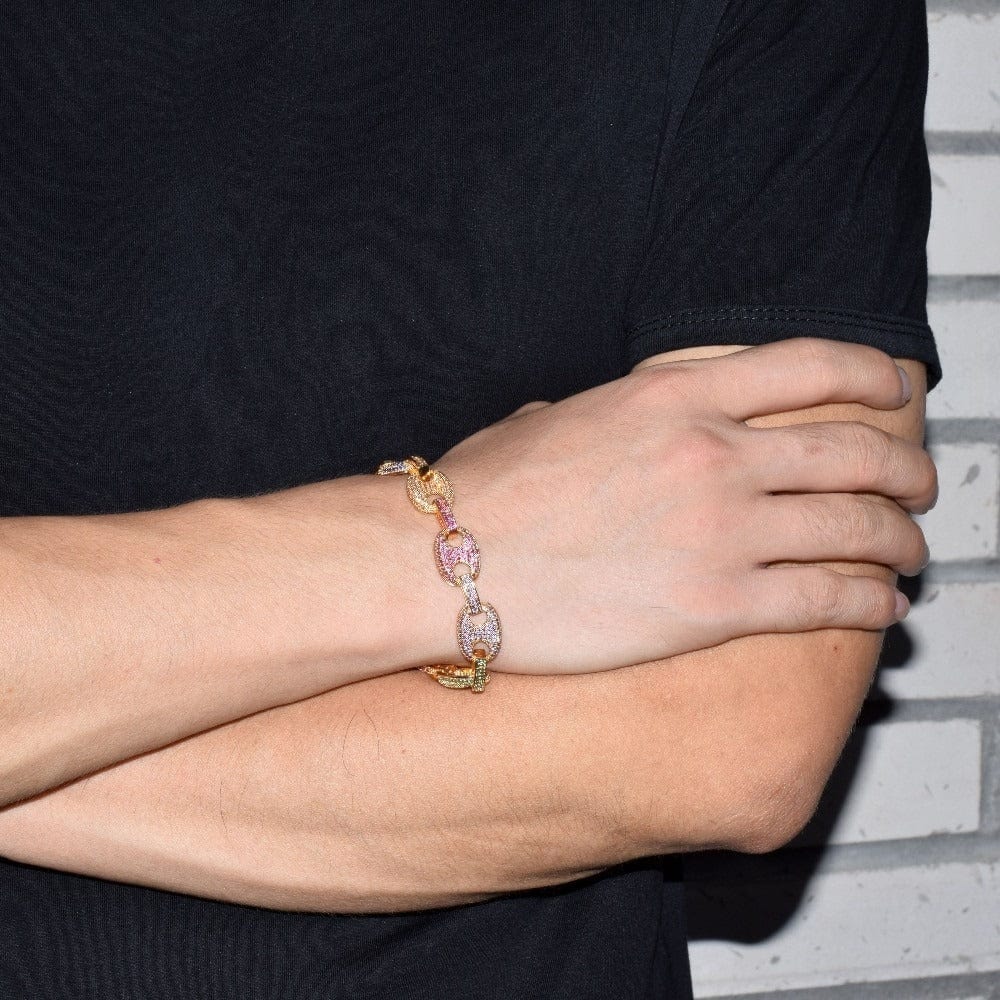 Gold / 7 IN Pave Rainbow Gucci Link Bracelet - The Gold Supply