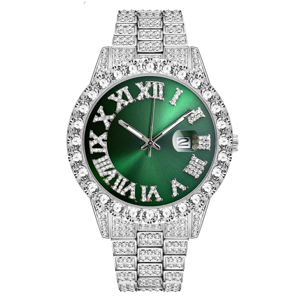 Silver / Green Roman Numeral Watch - The Gold Supply